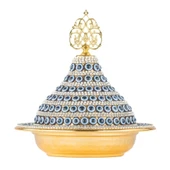 Nazar ve Swarovski Taşlı Şekerlik Drajelik Lokumluk Metal Kubbe Altın - 1