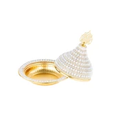 İnci ve Swarovski Taşlı Şekerlik Drajelik Lokumluk Metal Kubbe Altın thumbnail 3