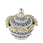 Nazar ve Swarovski Taşlı Şekerlik Drajelik Dekoratif Küçük Yuvarlak Lalegül Nikel - 2