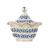 Nazar ve Swarovski Taşlı Şekerlik Drajelik Dekoratif Küçük Yuvarlak Lalegül Nikel - 1