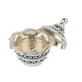 Nazar ve Swarovski Taşlı Şekerlik Drajelik Dekoratif Küçük Yuvarlak Lalegül Nikel - 3