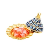 Nazar ve Swarovski Taşlı Lokumluk Kahve Yanı Çikolatalık DrajelikKubbeli No.2 Sarı - 3