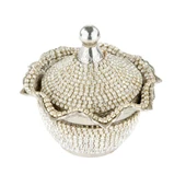 Swarovski Taşlı Şekerlik Drajelik Dekoratif Küçük Yuvarlak Lalegül Nikel - 2