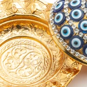 Nazar ve Swarovski Taşlı Lokumluk Kahve Yanı Çikolatalık DrajelikKubbeli No.2 Sarı - 4