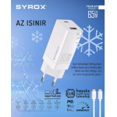 Syrox GAN65T SuperFast 65W USB 3.0 + PD GaN Type-C to Type-C Kablolu Şarj Aleti 65W Süper Hızlı Şarj Adaptörü - 2