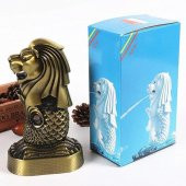 Vintage Metal Singapur Merlion Biblo Antik Bronz 16 cm thumbnail 4