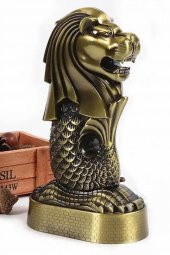 Vintage Metal Singapur Merlion Biblo Antik Bronz 16 cm thumbnail 6