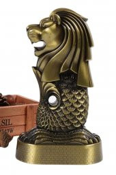 Vintage Metal Singapur Merlion Biblo Antik Bronz 16 cm thumbnail 7