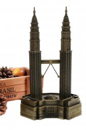 Vintage Metal Malezya Twin Towers Biblo Antik Bronz 18 cm thumbnail 8