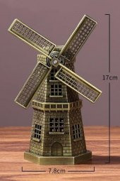 Vintage Metal Hollanda Yel Değirmeni Biblo Antik Bronz 17 cm - 11