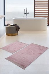 Bonny Home Nova Pembe 2li Pamuk Kaymaz Klozet Takımı Saçaklı Yıkanabilir Banyo Paspası Seti - 1
