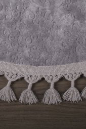 Nova Gri Yuvarlak 160x160 Cm Ponpon Saçaklı Kaymaz Tabanlı Makinede Yıkanabilir Banyo Paspası - 2