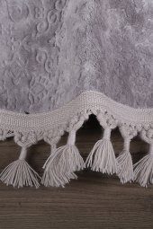 Nova Gri Yuvarlak 160x160 Cm Ponpon Saçaklı Kaymaz Tabanlı Makinede Yıkanabilir Banyo Paspası - 3