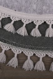 Nova Gri Yuvarlak 160x160 Cm Ponpon Saçaklı Kaymaz Tabanlı Makinede Yıkanabilir Banyo Paspası - 4
