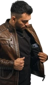 Deri Mont Taba Rengi Erkek Ceket Hakiki Kuzu Derisi Büyük Beden Brad  Taba XL - 5