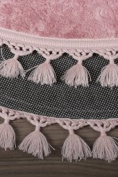 Nova Pembe Yuvarlak 120x120 Cm Ponpon Saçaklı Kaymaz Tabanlı Makinede Yıkanabilir Banyo Paspası - 4