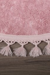 Nova Pembe Yuvarlak 160x160 Cm Ponpon Saçaklı Kaymaz Tabanlı Makinede Yıkanabilir Banyo Paspası - 2
