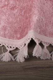 Nova Pembe Yuvarlak 160x160 Cm Ponpon Saçaklı Kaymaz Tabanlı Makinede Yıkanabilir Banyo Paspası - 3