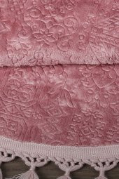 Nova Pembe Yuvarlak 160x160 Cm Ponpon Saçaklı Kaymaz Tabanlı Makinede Yıkanabilir Banyo Paspası - 5