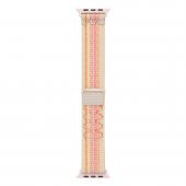 KNY Apple Watch 7 45 MM İçin Kırçıllı Çırtçırtlı Hasır Kumaş KRD-91 Kayış-Kordon Krem - 1