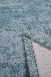 Bonny Home Nova Mavi 120x180 cm Pamuk Kaymaz Taban Peluş Banyo Paspası Büyük Püsküllü Banyo Halısı - 2