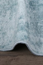 Nova Mavi 60x100 + 50x60 cm 2li Köşeli Ponpon Saçaklı Banyo Halısı Kaymaz Yıkanabilir Paspas Seti - 3