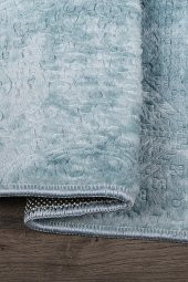 Nova Mavi 60x100 + 50x60 cm 2li Köşeli Ponpon Saçaklı Banyo Halısı Kaymaz Yıkanabilir Paspas Seti - 5
