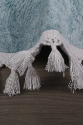 Nova Mavi Yuvarlak 120x120 Cm Ponpon Saçaklı Kaymaz Tabanlı Makinede Yıkanabilir Banyo Paspası - 3