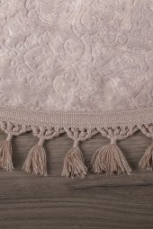 Nova Kahve Yuvarlak 100x100 Cm Ponpon Saçaklı Kaymaz Tabanlı Makinede Yıkanabilir Banyo Paspası - 2
