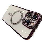 Apple iPhone 11 için Magsafe ile uyumlu Kılıf Simli Kamera Kenar Taşlı Kapak thumbnail 10