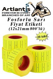 Fiyat Etiketi Sarı 800lü 10 Paket 12x21mm Fosforlu Sarı Fiyat Etiketi Mx-5500 M5500 Hg979 Motex Etiket Makinesi Yedeği - 1