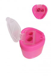 Kalemtraş Çift Gözlü Üçgen Pembe 1 Adet Hazneli Kalemtraş Canlı Renkler Standart Kalem Açacağı Jumbo Kalem Açacağı - 3