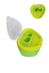 Kalemtraş Çift Gözlü Üçgen Yeşil 1 Adet Hazneli Kalemtraş Canlı Renkler Standart Kalem Açacağı Jumbo Kalem Açacağı - 3