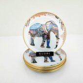 Glore Elephant Altın Yaldızlı Cam Pasta Tabağı Takımı - 1