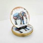 Glore Elephant Altın Yaldızlı Cam Pasta Tabağı Takımı - 2