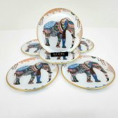 Glore Elephant Altın Yaldızlı Cam Pasta Tabağı Takımı - 5