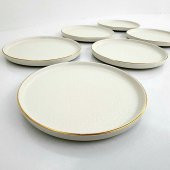 Glore Krem Altın Yaldızlı Seramik Pasta Tabağı - 6