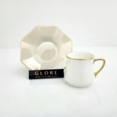 Glore Altıgen Krem Altın Yaldızlı Kahve Fincan Takımı - 1