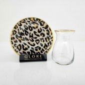 Glore Leopar Somon Altın Yaldızlı Çay Bardağı Seti - 1