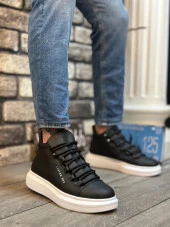 BA0312 Bağcıklı Yüksek Siyah Beyaz Taban Erkek Tarz Spor Bot thumbnail 1
