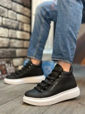 BA0312 Bağcıklı Yüksek Siyah Beyaz Taban Erkek Tarz Spor Bot thumbnail 2