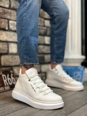 BA0312 Bağcıklı Yüksek Taban Beyaz Erkek Tarz Spor Bot thumbnail 1