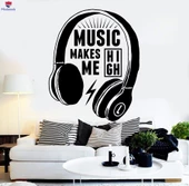 Oturma Odası, Ofis, Dükkan Duvar Sticker Kulaklıklar Müzikal Alıntı Müzik Genç Çıkartmalar Benzersiz Hediyelik - 1