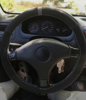 OTO DİREKSİYON KILIFI KARBON ALKANTRA YÜZÜKLÜ MODEL GRİ DİKİŞLİ - 2