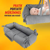 XPERMATE PORTBEBE ANA KUCAĞI,PUSET BEBEK TAŞIMA ÇANTASI KUNDAĞI 50X70 CM PUANTİYELİ GRİ - 1