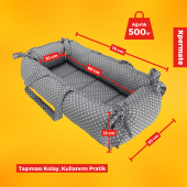 XPERMATE PORTBEBE ANA KUCAĞI,PUSET BEBEK TAŞIMA ÇANTASI KUNDAĞI 50X70 CM PUANTİYELİ GRİ - 3