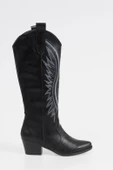 Kadın Kısa Topuklu Kovboy Çizme Süet Cowgirl Uzun Bot - 11