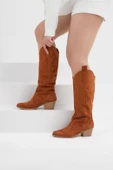 Kadın Kısa Topuklu Kovboy Çizme Süet Cowgirl Uzun Bot - 4