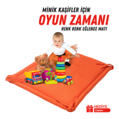 XPERMATE Bebek Oyun Matı, Oyun Halısı, Su İticili Kumaş, Süngerli, Kir Tutmaz 90x96x3 cm Turuncu - 4