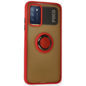 Poco M3 Kılıf Yüzüklü Silikon Kapak - Kırmızı - 1